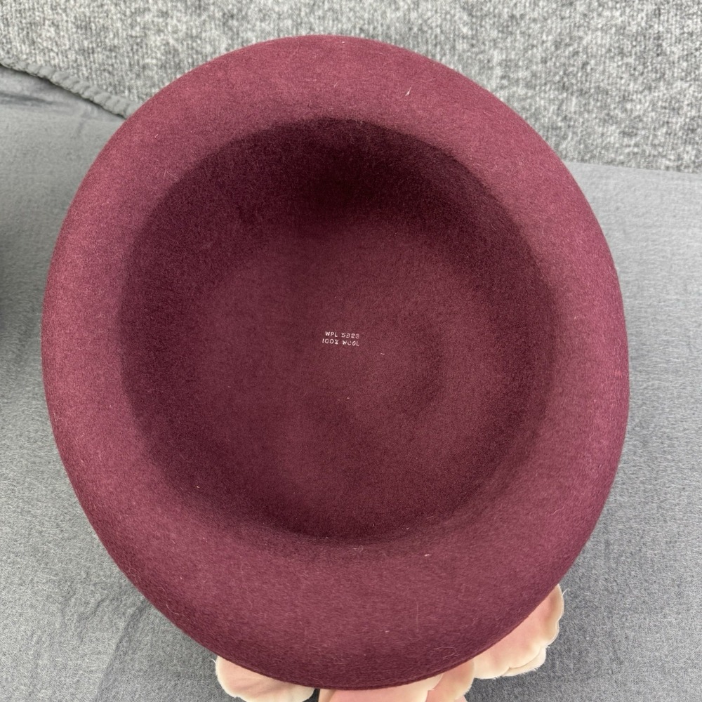 Vintage 100% Wool Felt Cloche Hat Burgundy Wine Black Lace Floral Accent - Picture 8 of 9